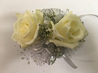 White & Silver Rose Corsage