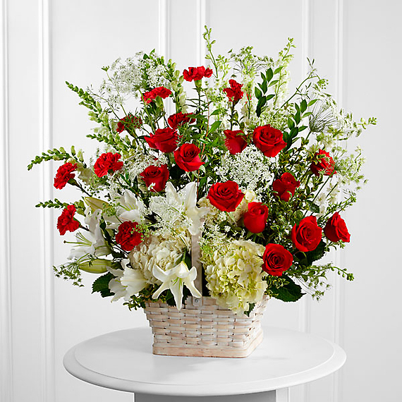 The red and white In Loving Memory&trade; Arrangement