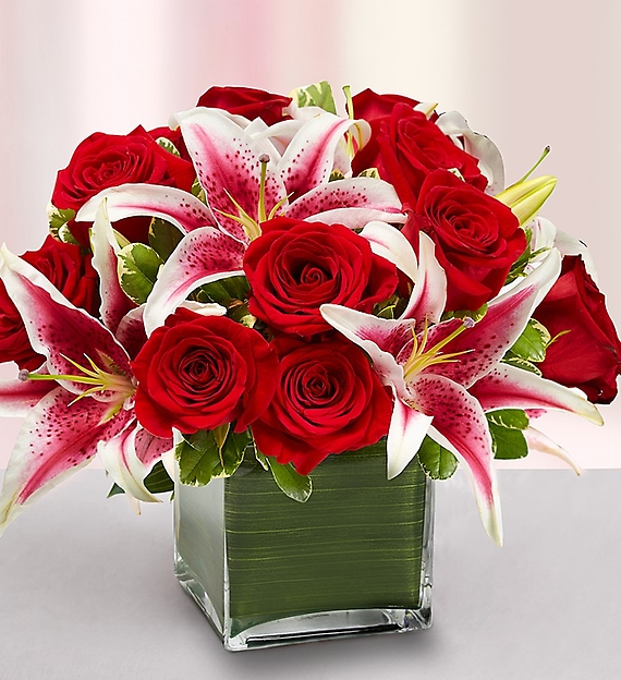 Modern Embraceâ„¢ Red Rose and Lily Cube