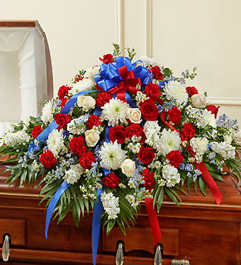 Red, White &amp; Blue Cherished Rose Half Casket Cover