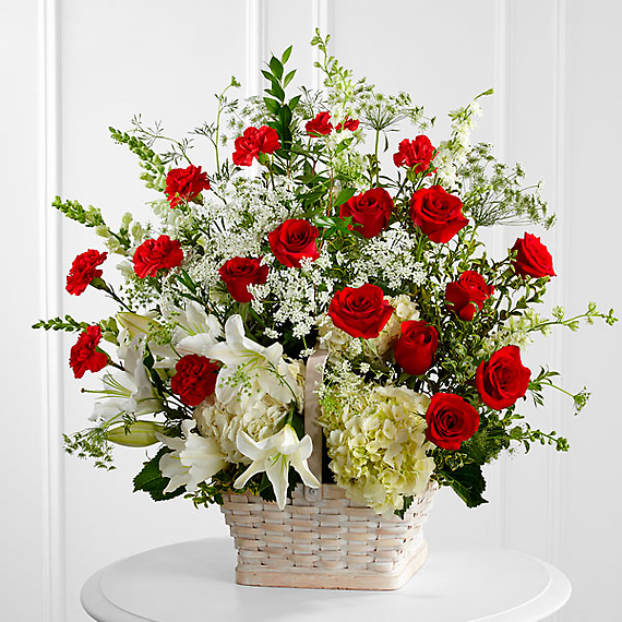 The red and white In Loving Memory&trade; Arrangement