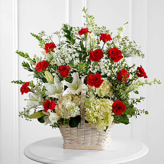 The red and white In Loving Memory&trade; Arrangement