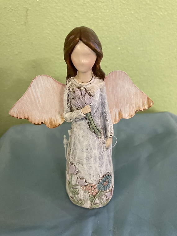 Small Resin Angel With Flowers